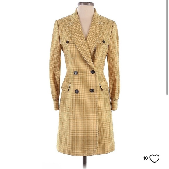 EP YAYING Plaid Wool Blend Double Breasted Longline Blazer Coat Size 2 Like New - Picture 2 of 12